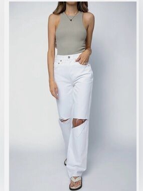 Re/Done White 90s High Rise Loose Ripped Jeans
